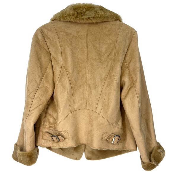 Chico’s | S | Shearling Jacket Faux Suede Faux Fur Camel Coat Moto Women's 4 - Picture 5 of 5